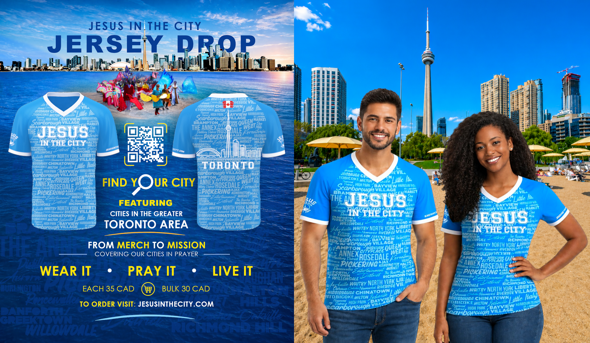 A man and a woman wearing black jesus t-shirts