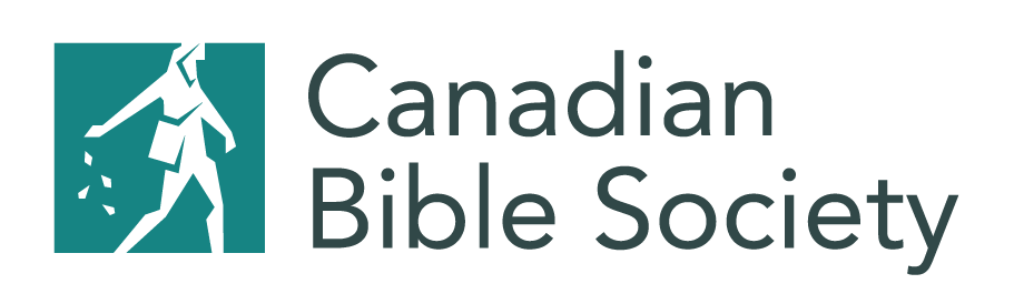 The logo for the canadian bible society shows a man holding a bible.