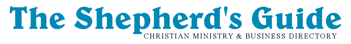 A blue and white logo for the shepherd 's guide