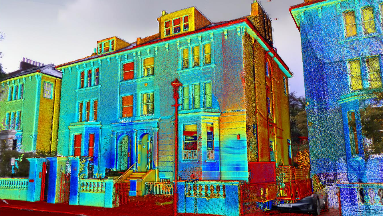 Point Cloud intensity view of building facade