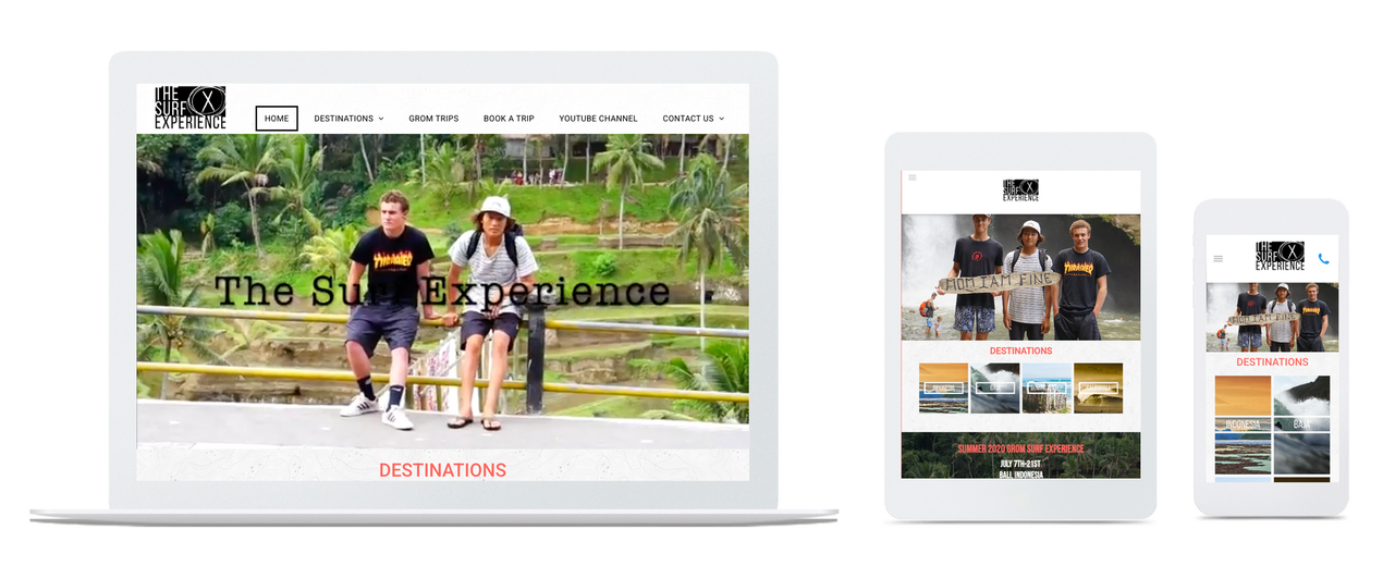 A laptop , tablet , and cell phone displaying a website.