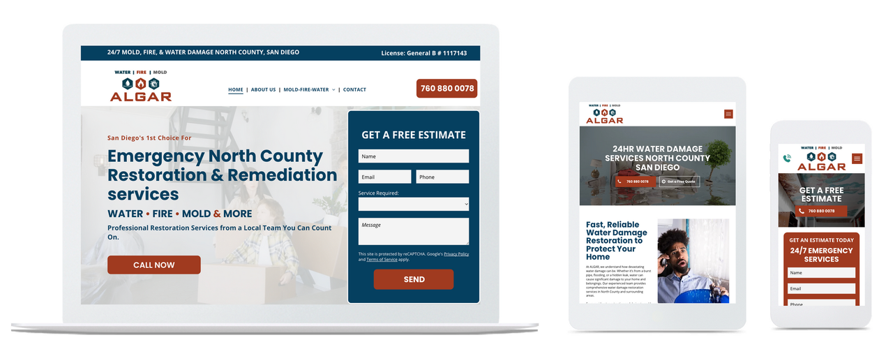 A laptop , tablet , and cell phone displaying a website.