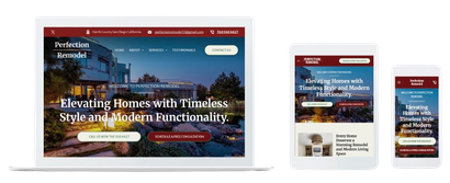 A laptop , tablet , and cell phone displaying a website for a real estate company.