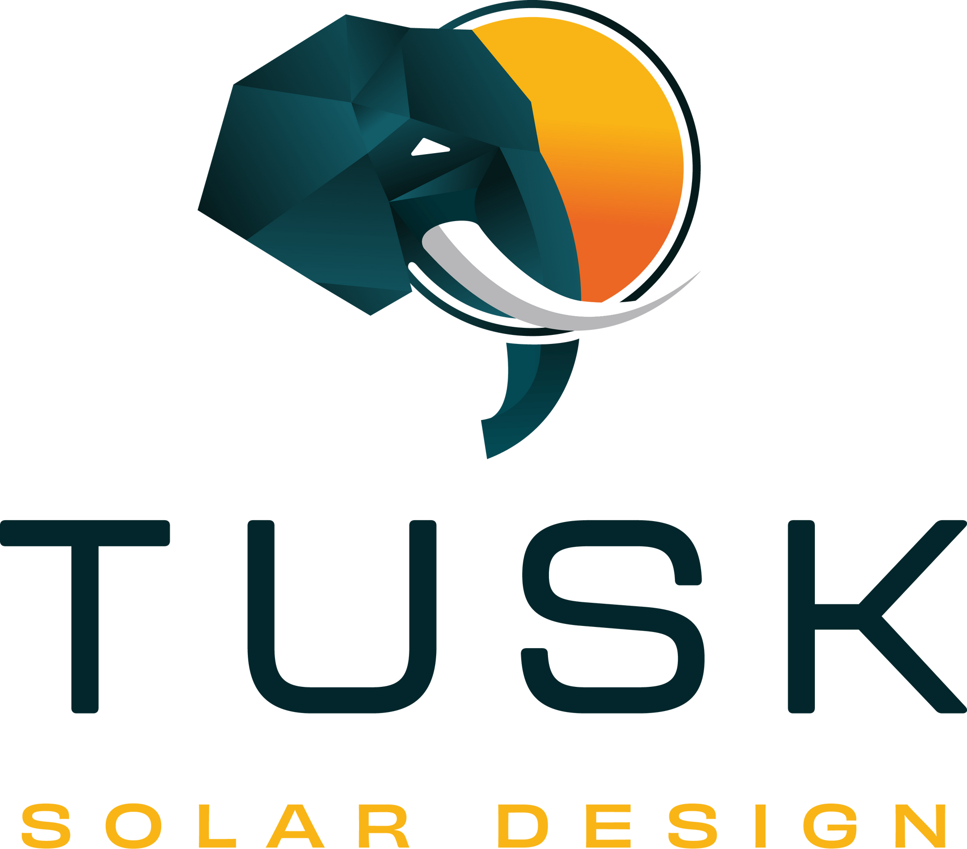 A logo for tusk solar design with an elephant on it