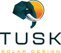 A logo for tusk solar design with an elephant on it