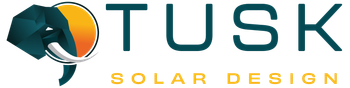 The logo for tusk solar design has a picture of an elephant on it.