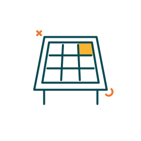 An icon of a solar panel with a yellow square in the middle.
