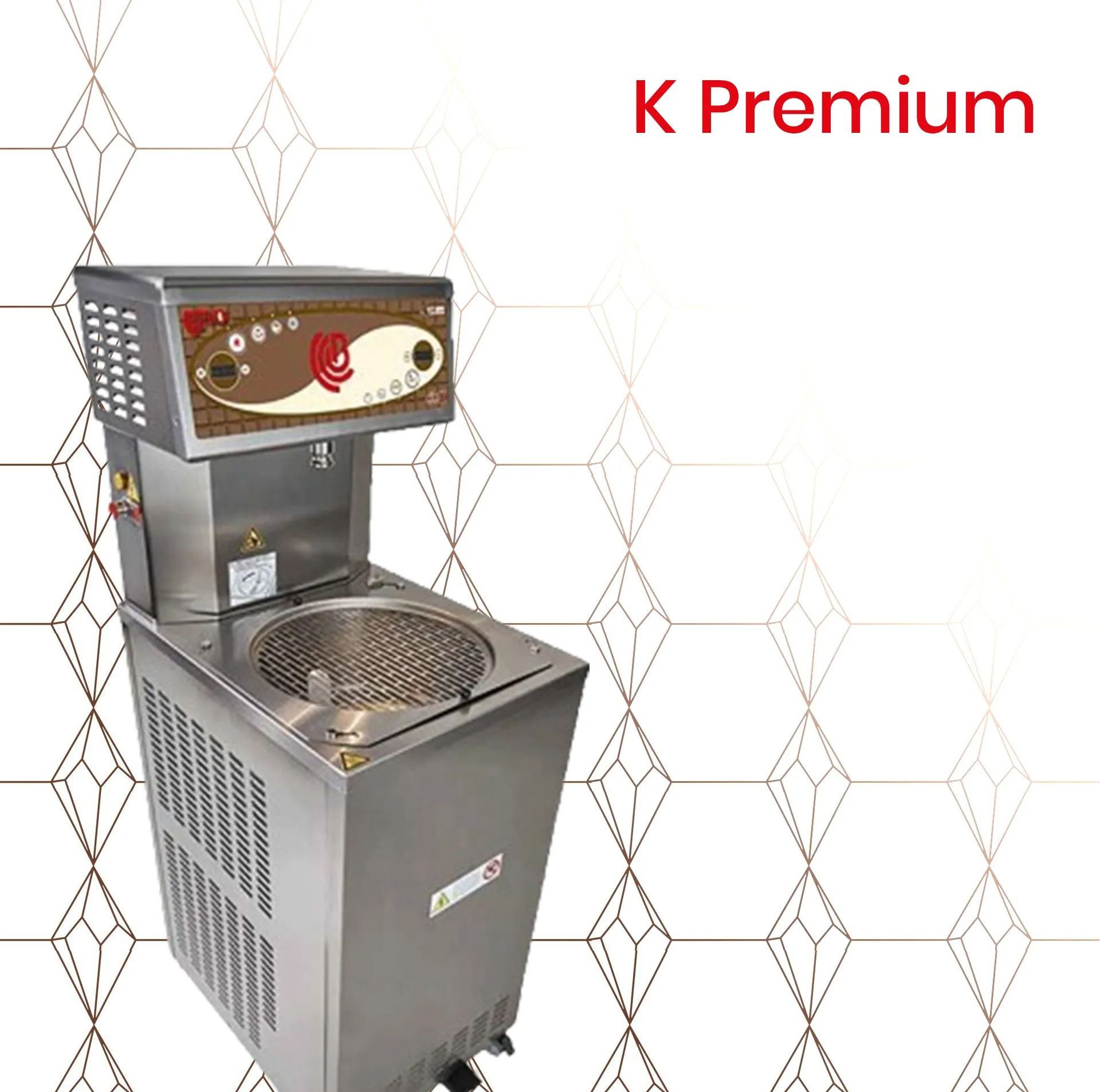 A stainless steel machine is sitting on top of a table.