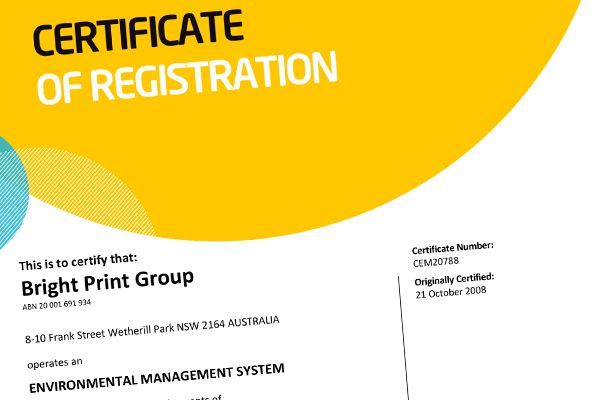 ISO 14001:2015 Environmental Management — Wetherill Park, NSW — Bright Print Group