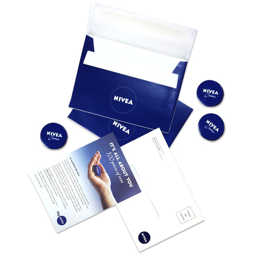 A blue envelope with a nivea logo on it