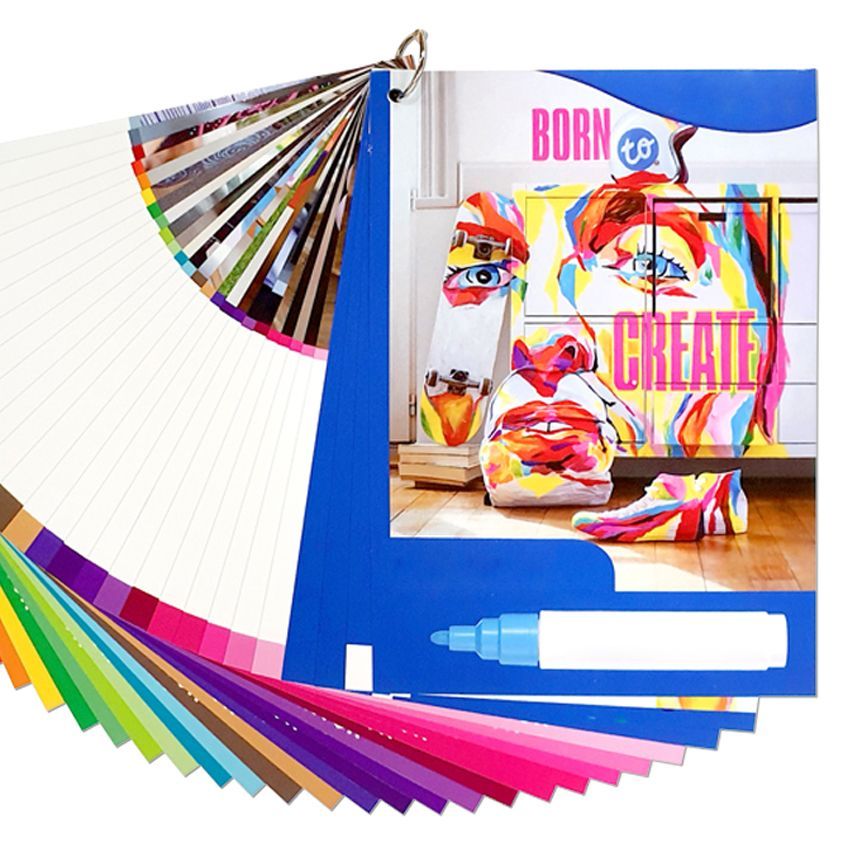 A colorful poster that says born to create on it