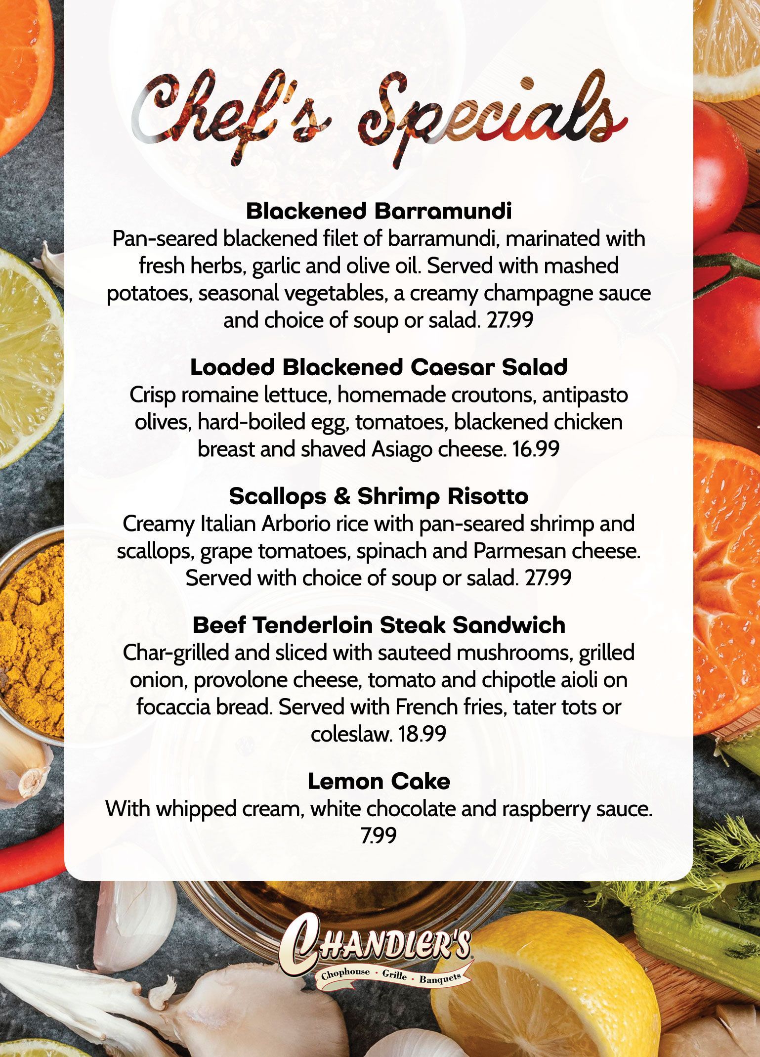 Chef's Specials at Chandler's Chophouse in Schaumburg