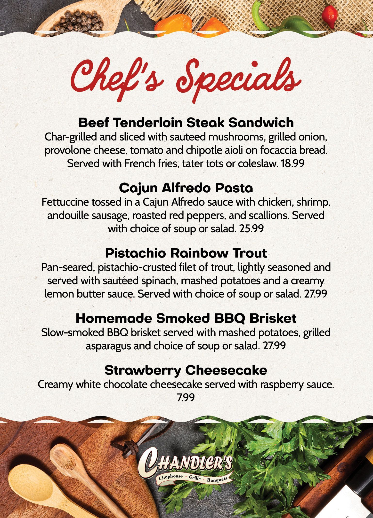 Chef's Specials at Chandler's Chophouse in Schaumburg