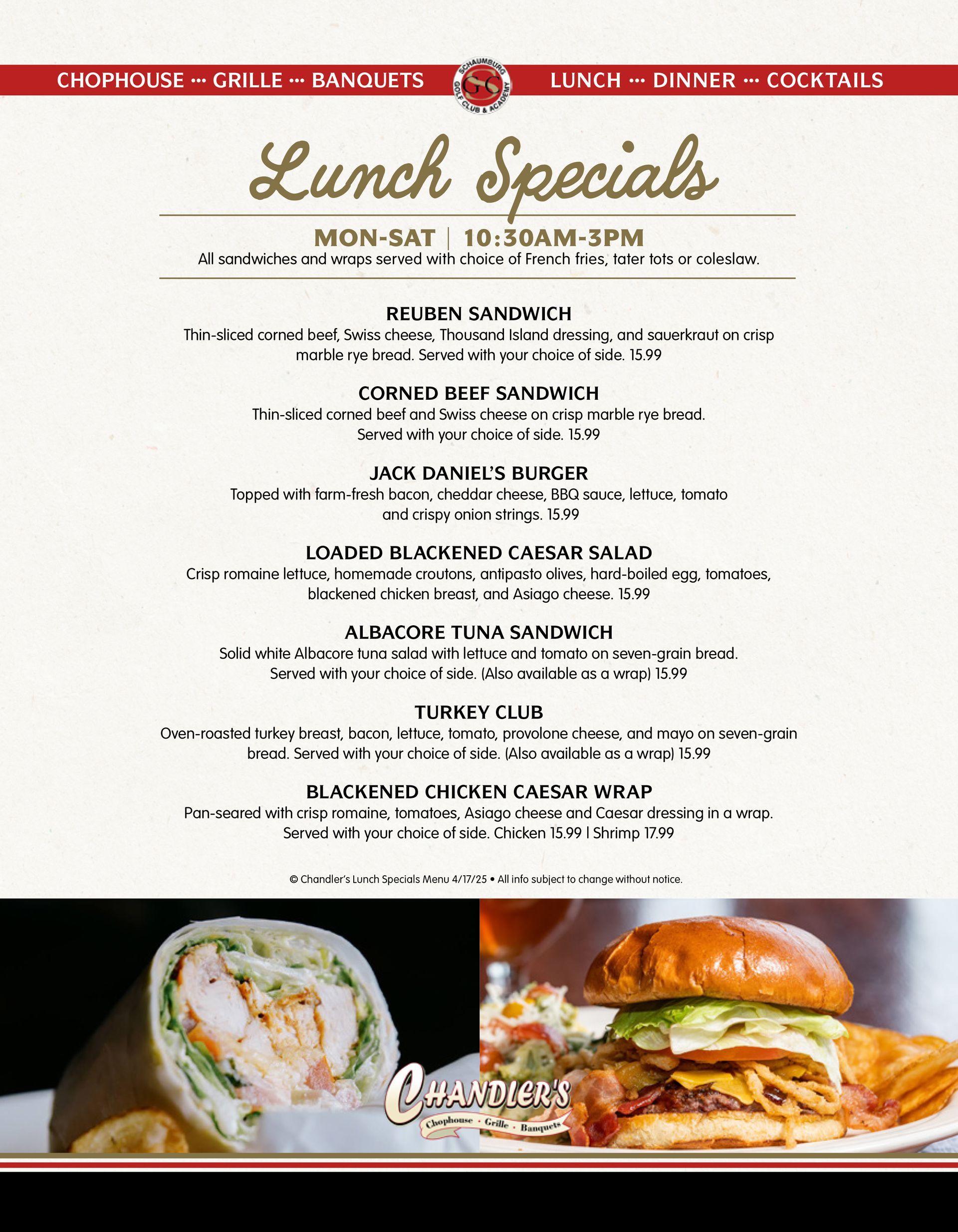 Chef's Lunch Specials at Chandler's in Schaumburg