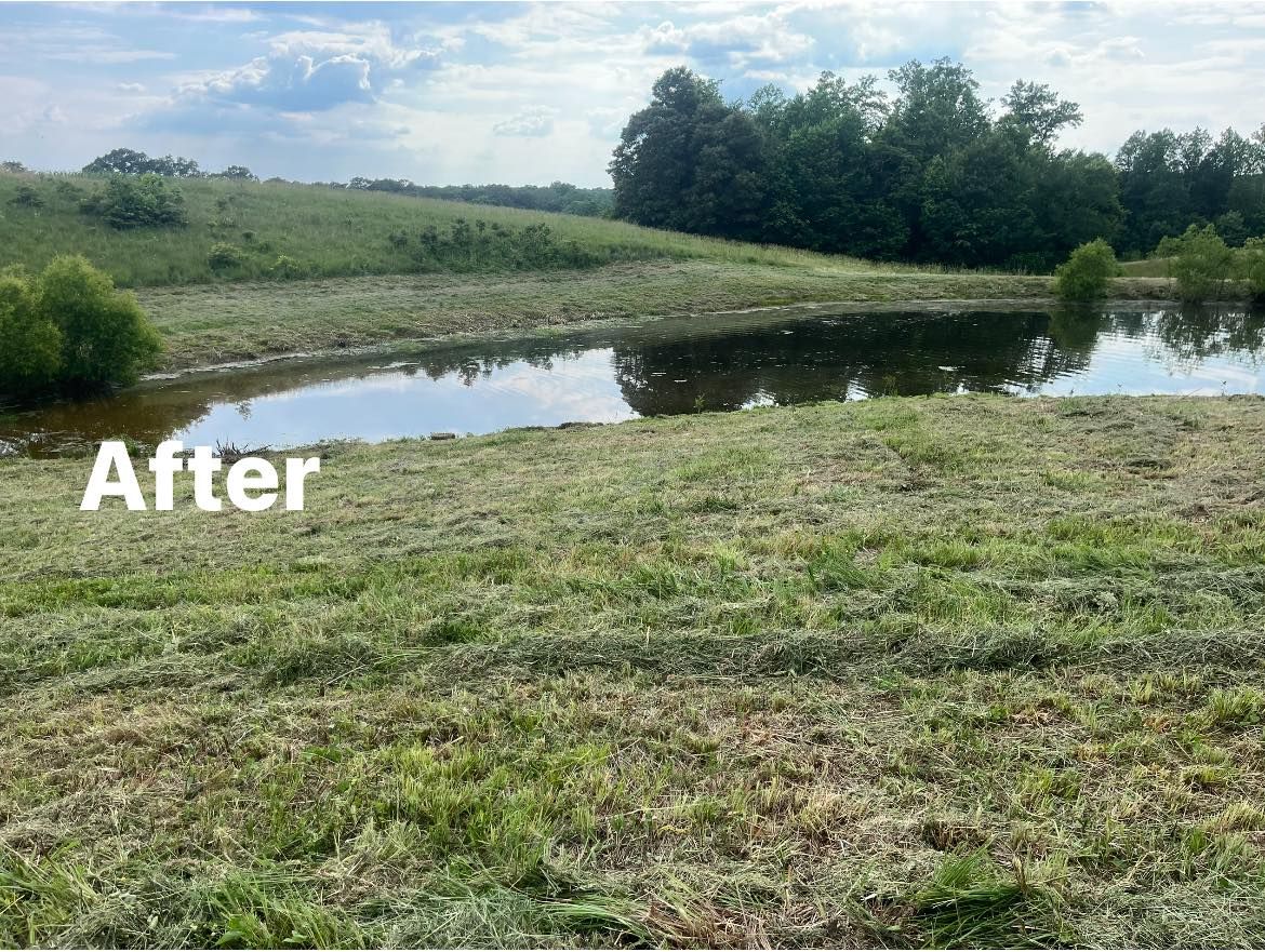 A picture of a pond before and after being filled with water.