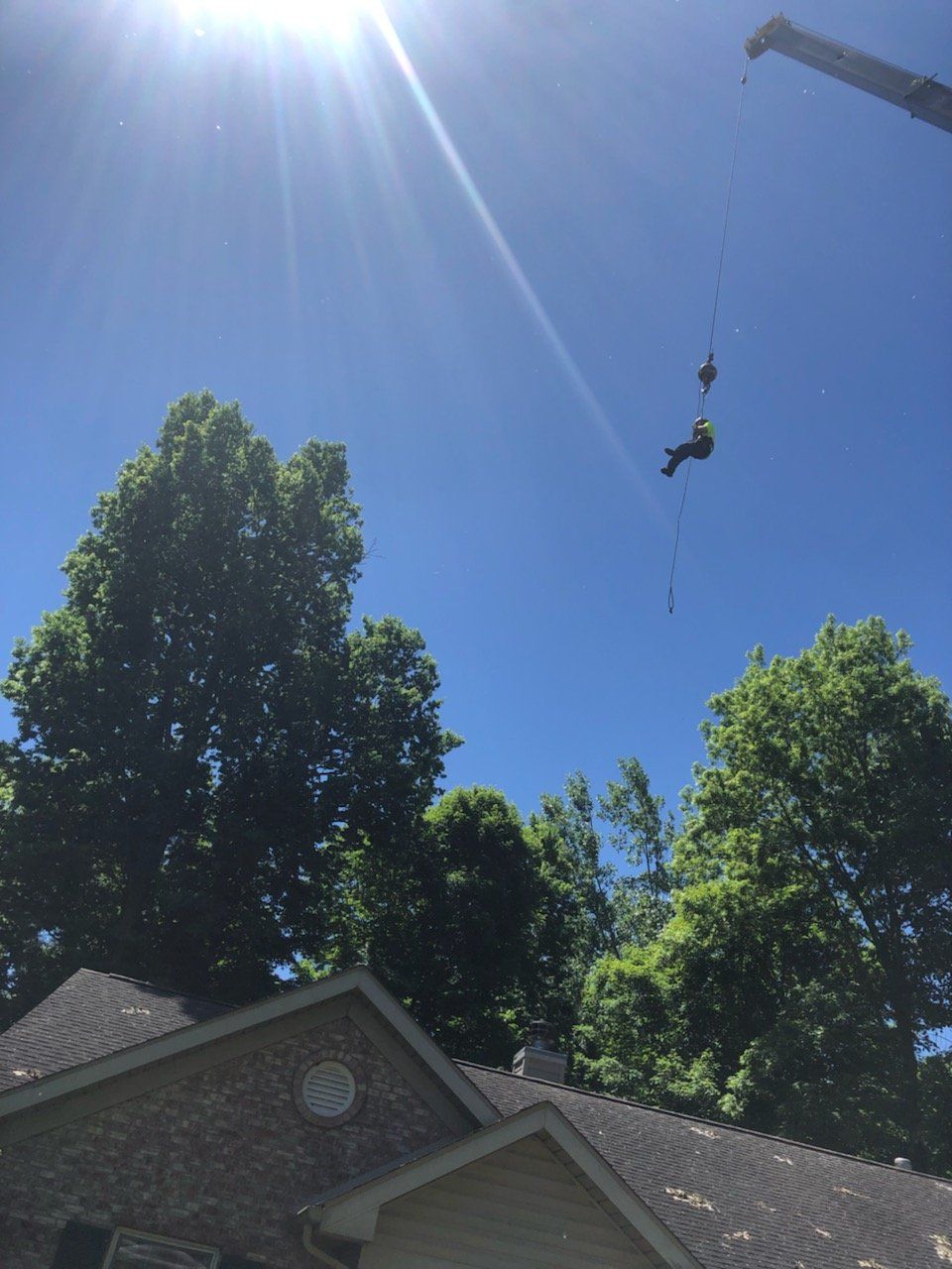 Man Hanging on the Crane Rope — West Middleton, IN — Rice Tree Company Inc.