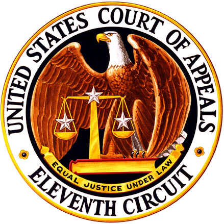 Seal of the United States Court of Appeals for the Eleventh Circuit, with gold border and black text on a blue background Seal of the United States Court of Appeals for the Eleventh Circuit, with gold border and black text on a blue background