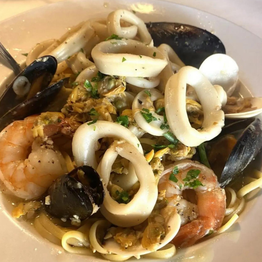 Big Louie’s seafood pasta with shrimp, mussels, and clams