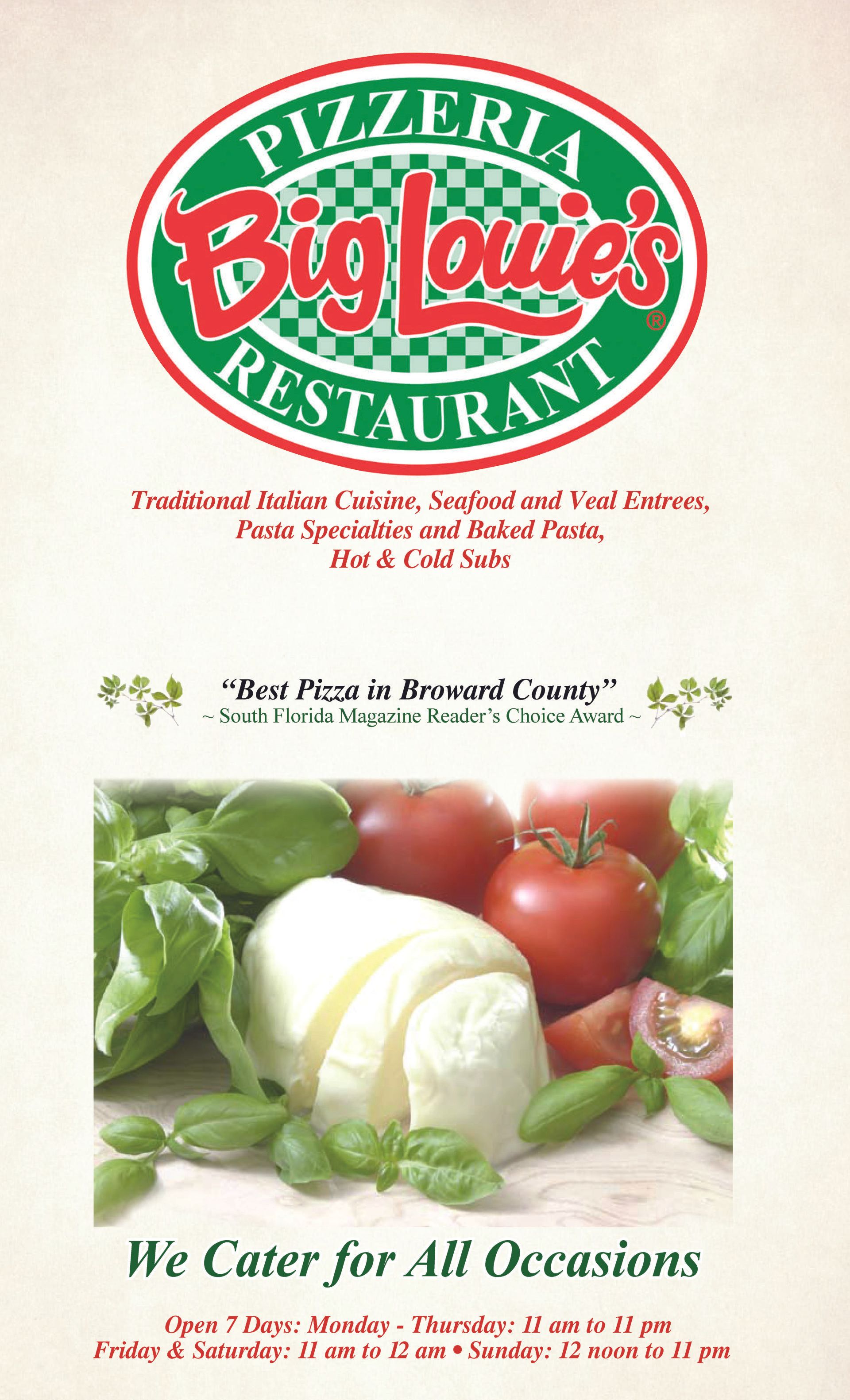 Big Louie's Pizzeria Menu I Pizza, Pasta, Wings, Salads and More