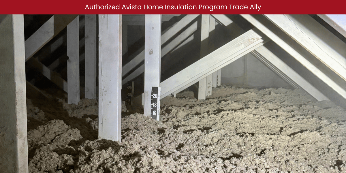 Avista Home Improvement Program attic insulation upgrade in Spokane with contractor installing blown