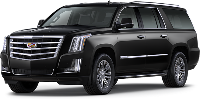 A black cadillac escalade is shown on a white background.