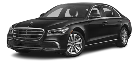 A black mercedes benz s class is shown on a white background.