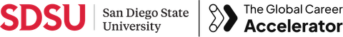 SDSU logo with San Diego State University and Global Career Accelerator logo.
