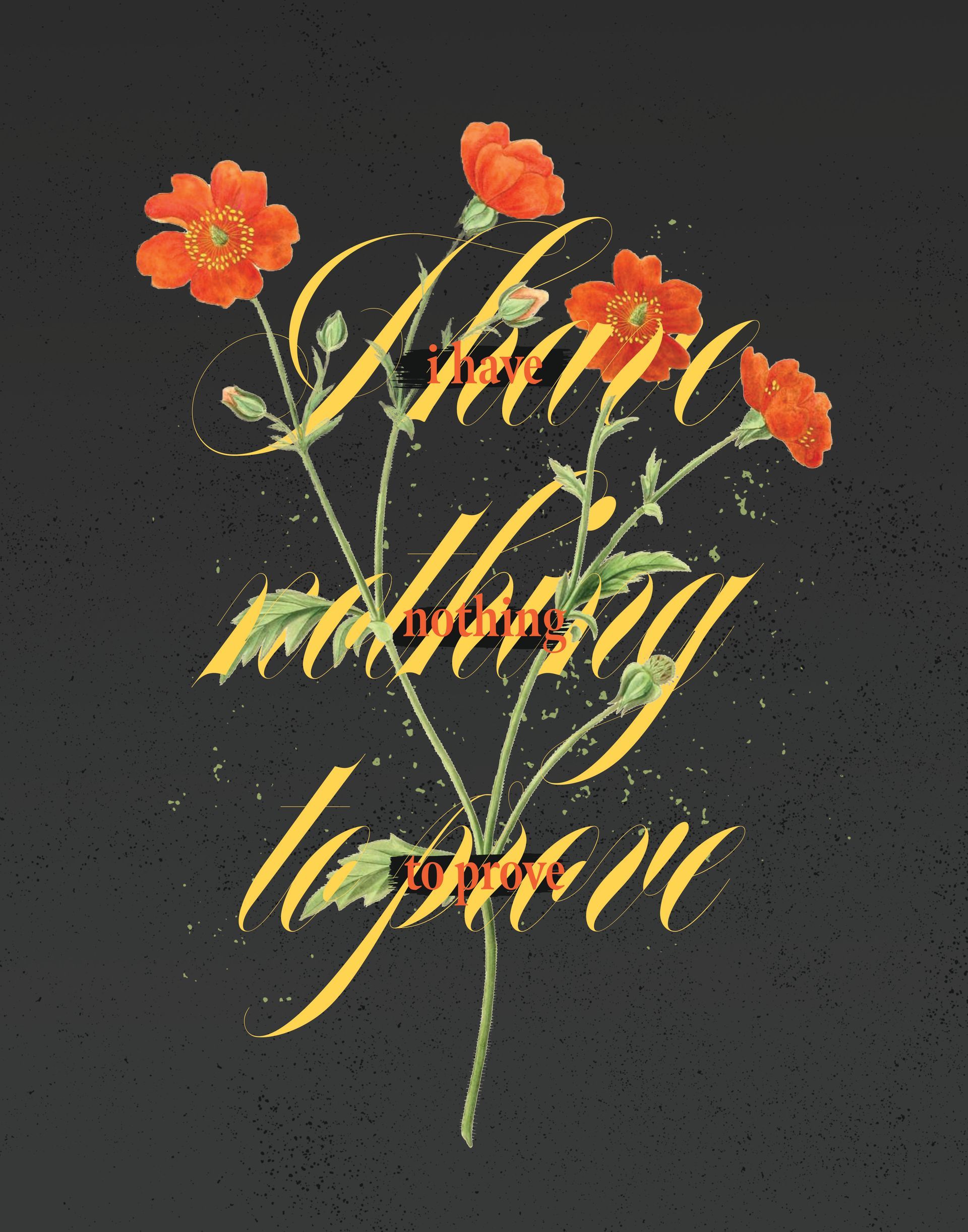 A black background with flowers and the words