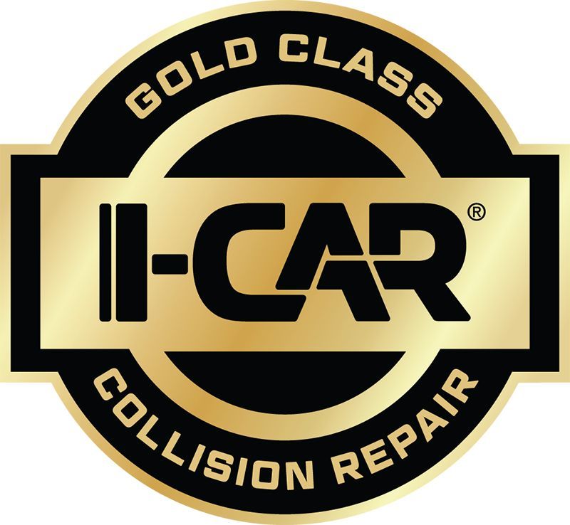 Gold Class I-CAR Collision Repair logo in black and gold circular badge