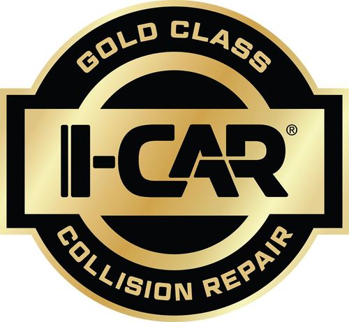 Gold Class I-CAR Collision Repair logo in black and gold circular badge