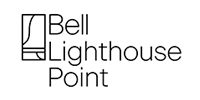 A black and white logo for bell lighthouse point.