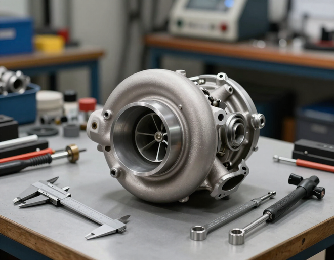 Turbocargador diésel en proceso de reconstrucción técnica
