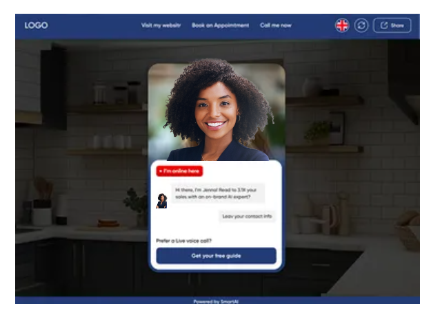 A screenshot of a website with a woman 's face on it.