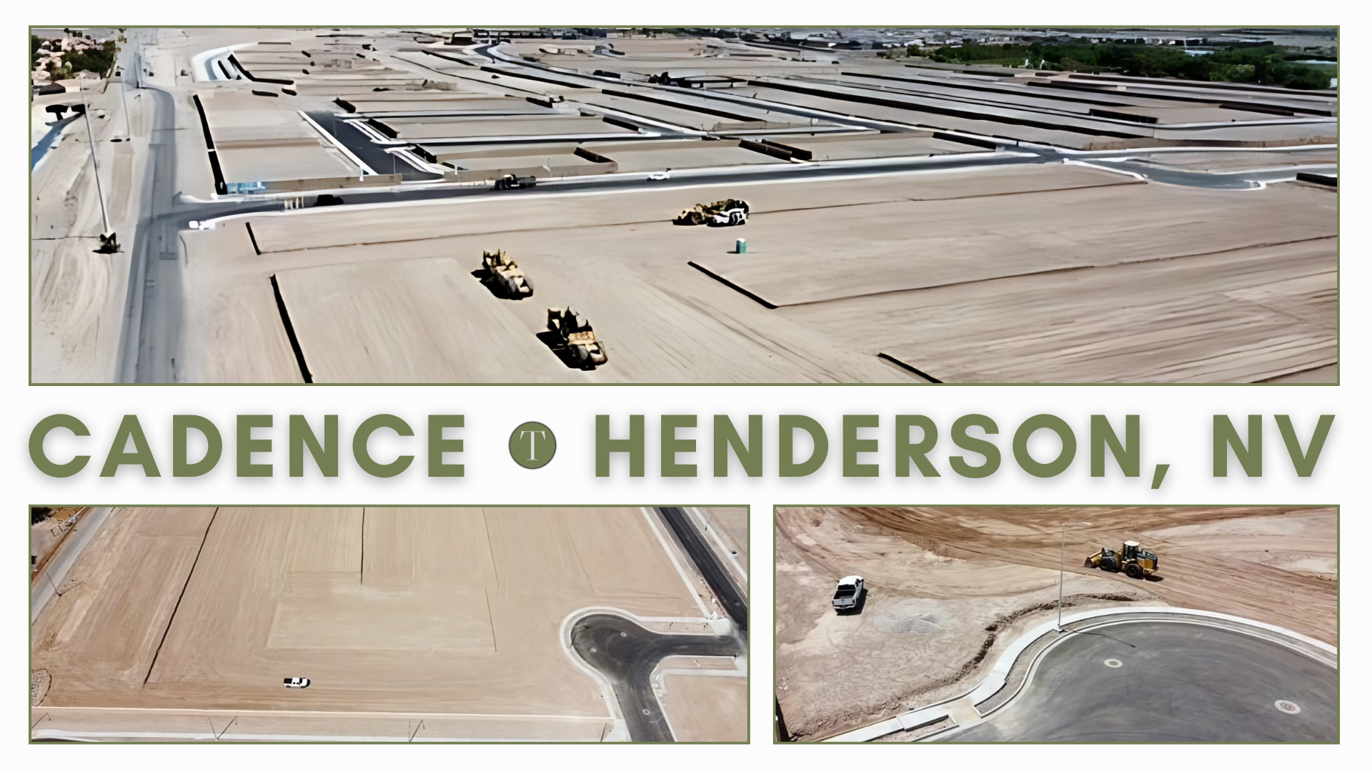 Construction site in Cadence, Henderson, Nevada. Earthmovers shaping land for new residential development.