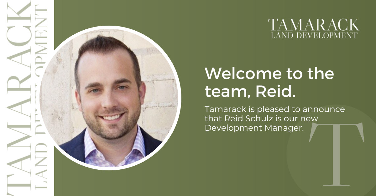 Welcome graphic for Reid, a new Development Manager at Tamarack Land Development.