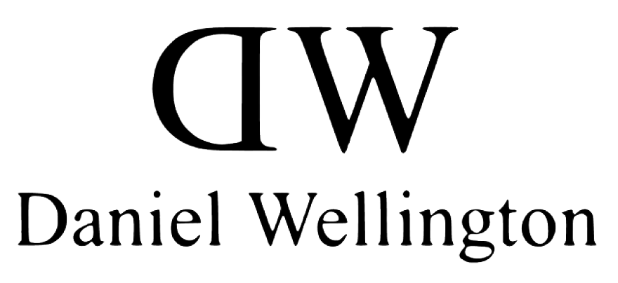 Un logo in bianco e nero per Daniel Wellington su uno sfondo bianco.