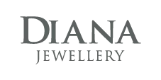 Il logo per i gioielli Diana è su sfondo bianco.