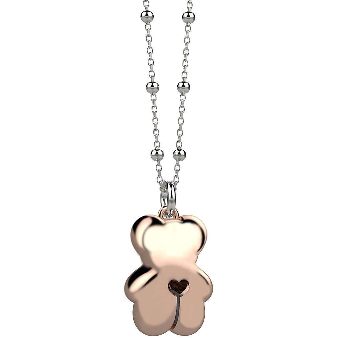 Una collana con un ciondolo a forma di orsacchiotto su una catena.