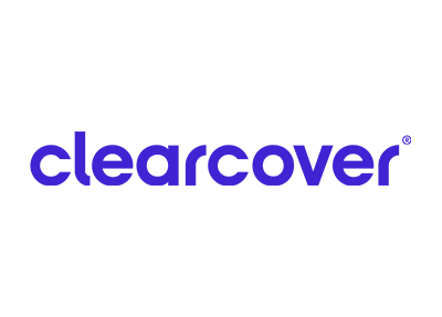 Clearcover logo in blue lowercase text on a white background