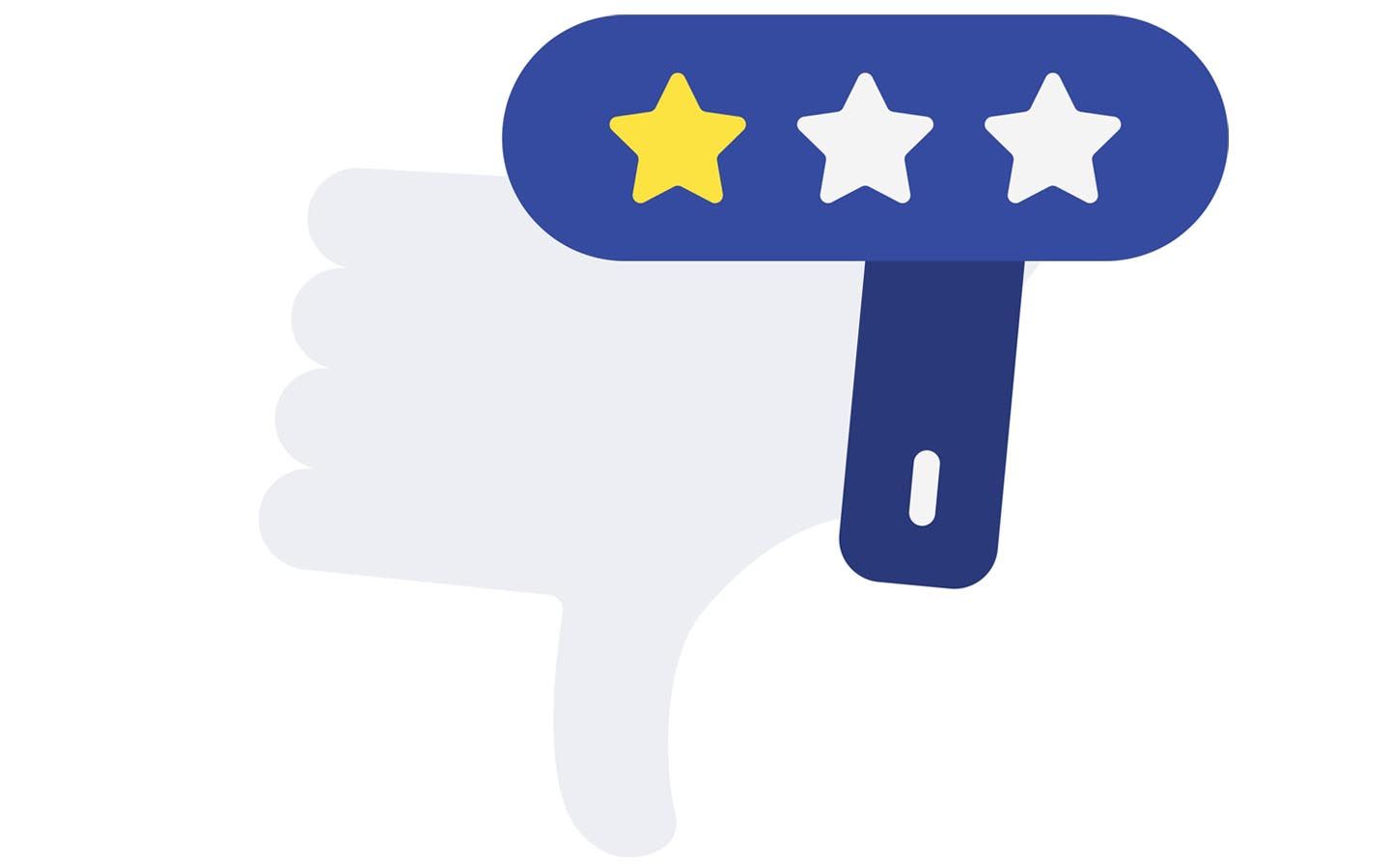 A thumbs down sign with three stars on it.