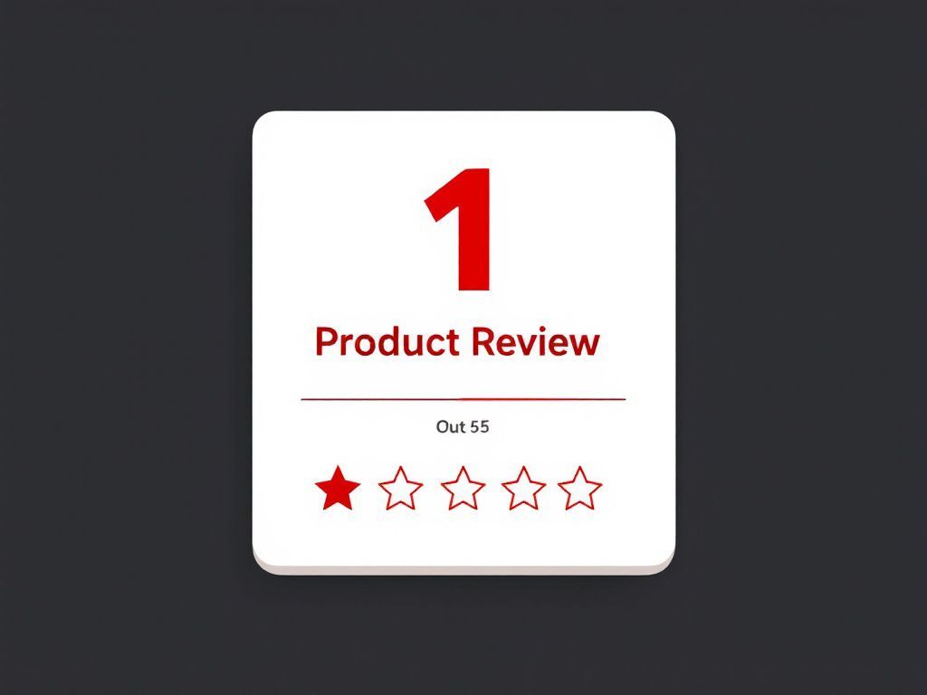 A product review icon with the number 1 and five stars.