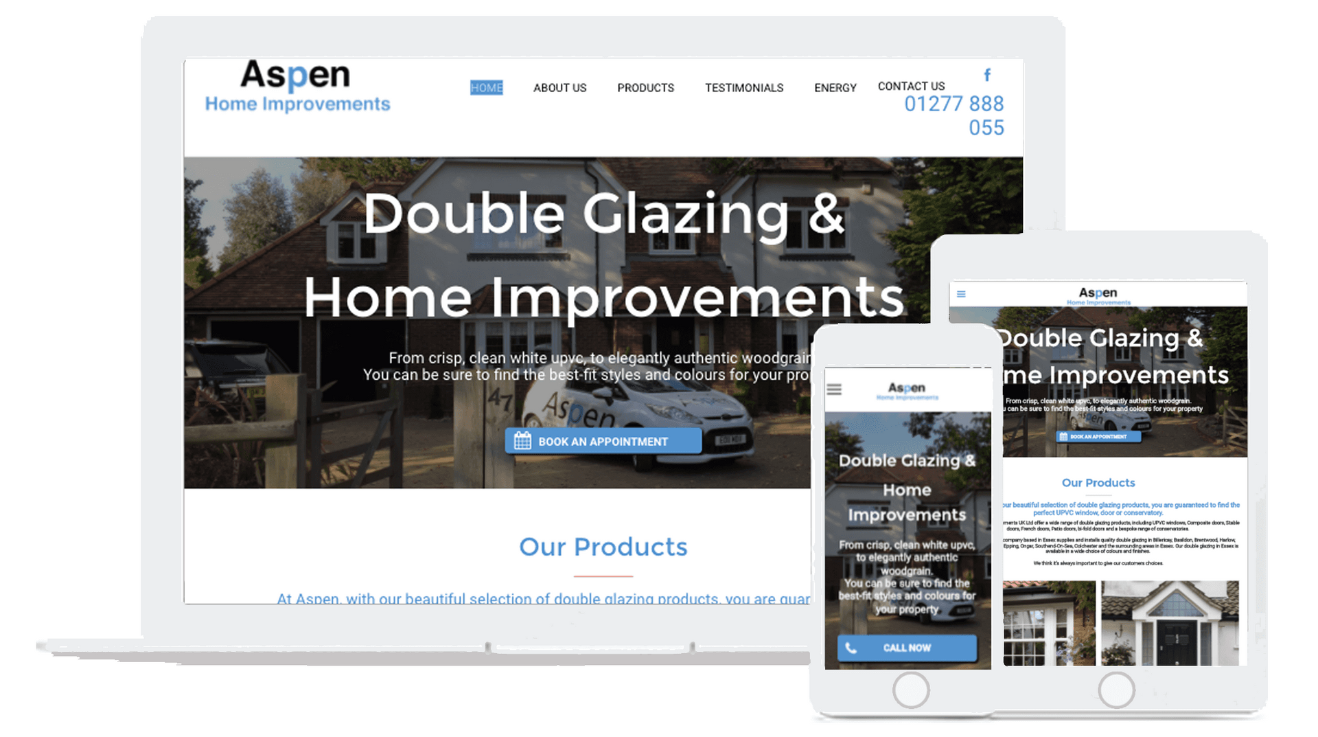 A screenshot of a website for Aspen Home Improvements