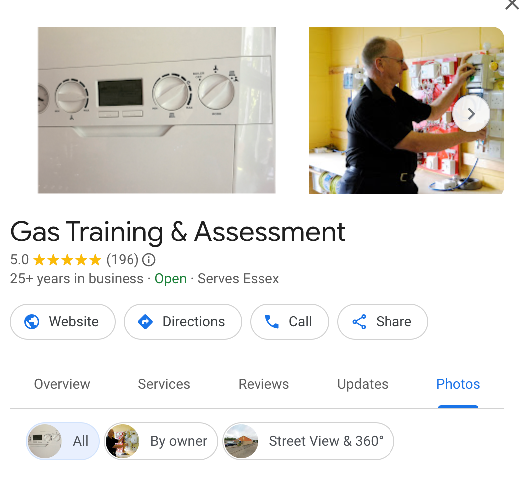 A google page for gas training and assessment shows a man adjusting a thermostat.