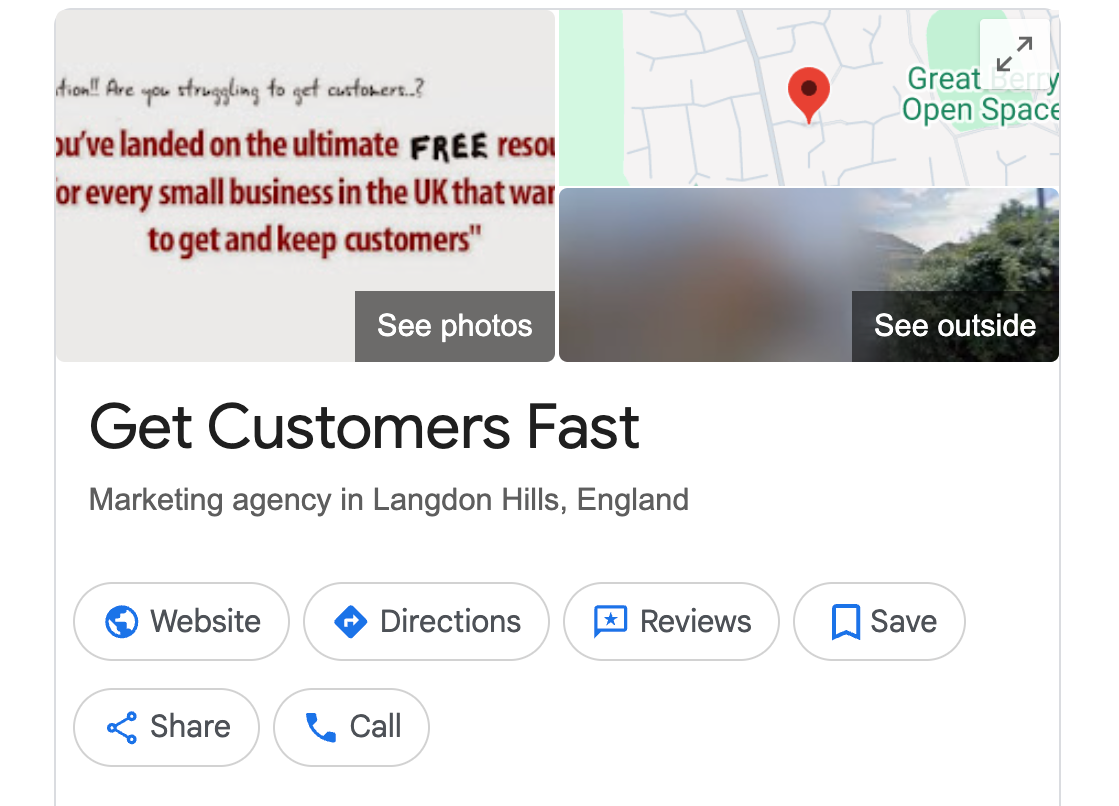 A google map shows the location of get customers fast