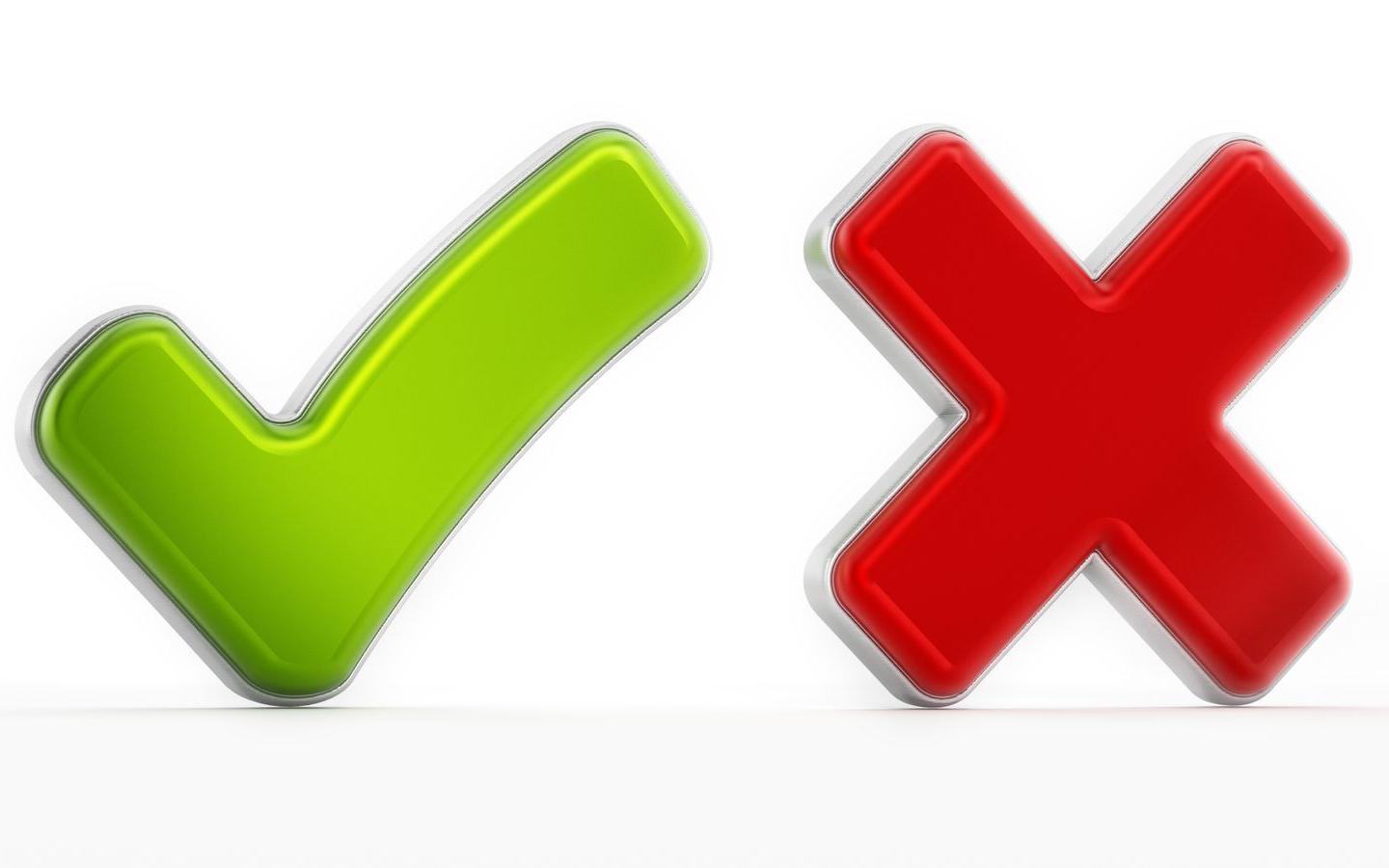 Green checkmark and red