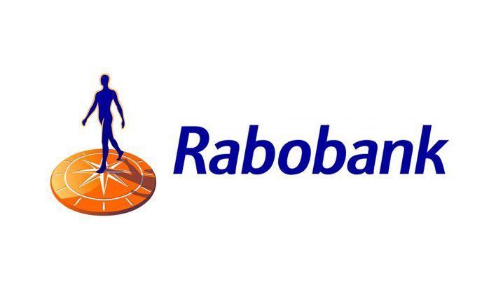 Een logo voor de rabobank met een man staand op een kompas.