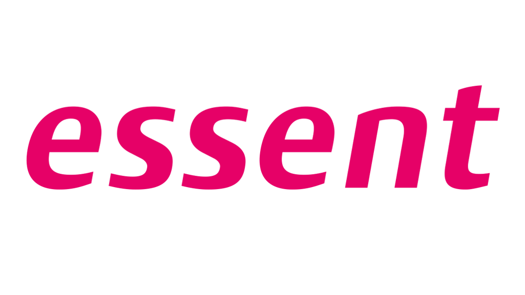 Het woord essent staat in het rood op een witte achtergrond.