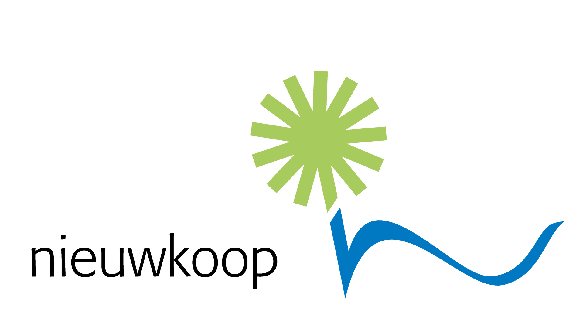 Een logo voor nieuwkoop met een groene ster en een blauwe golf