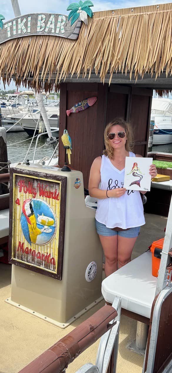 happy woman on ohana tiki boat