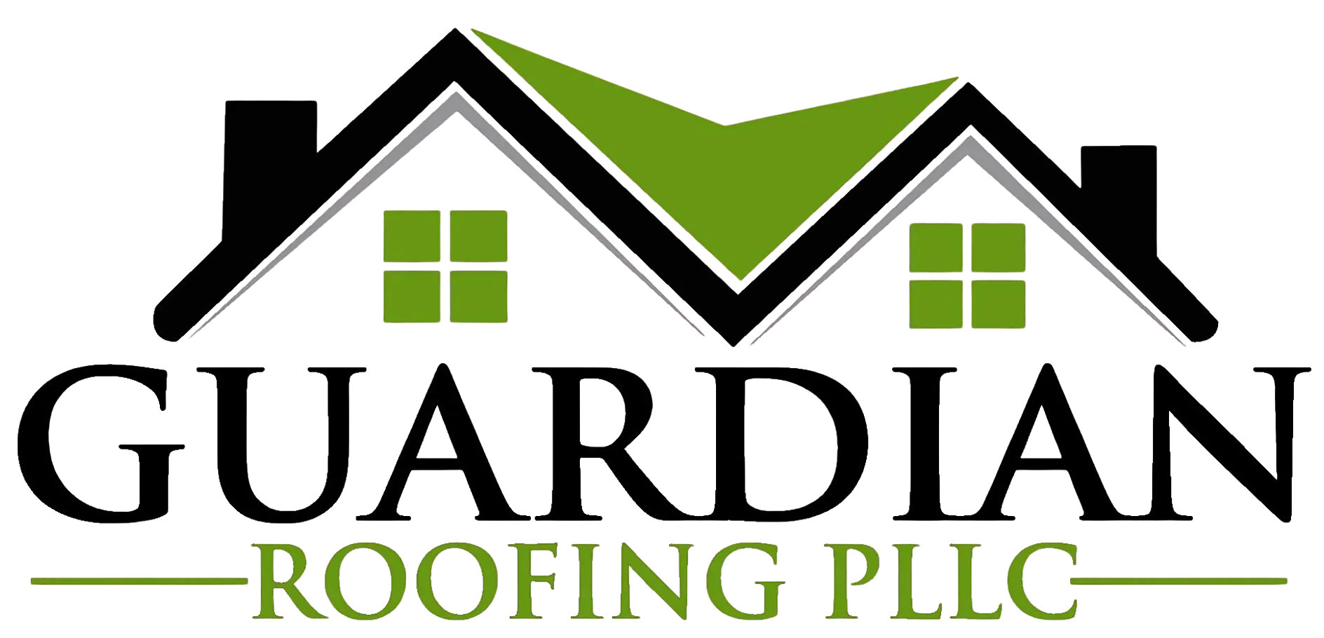 Logo for Guardian Roofing PLLC featuring a black and green roof graphic above the company name.